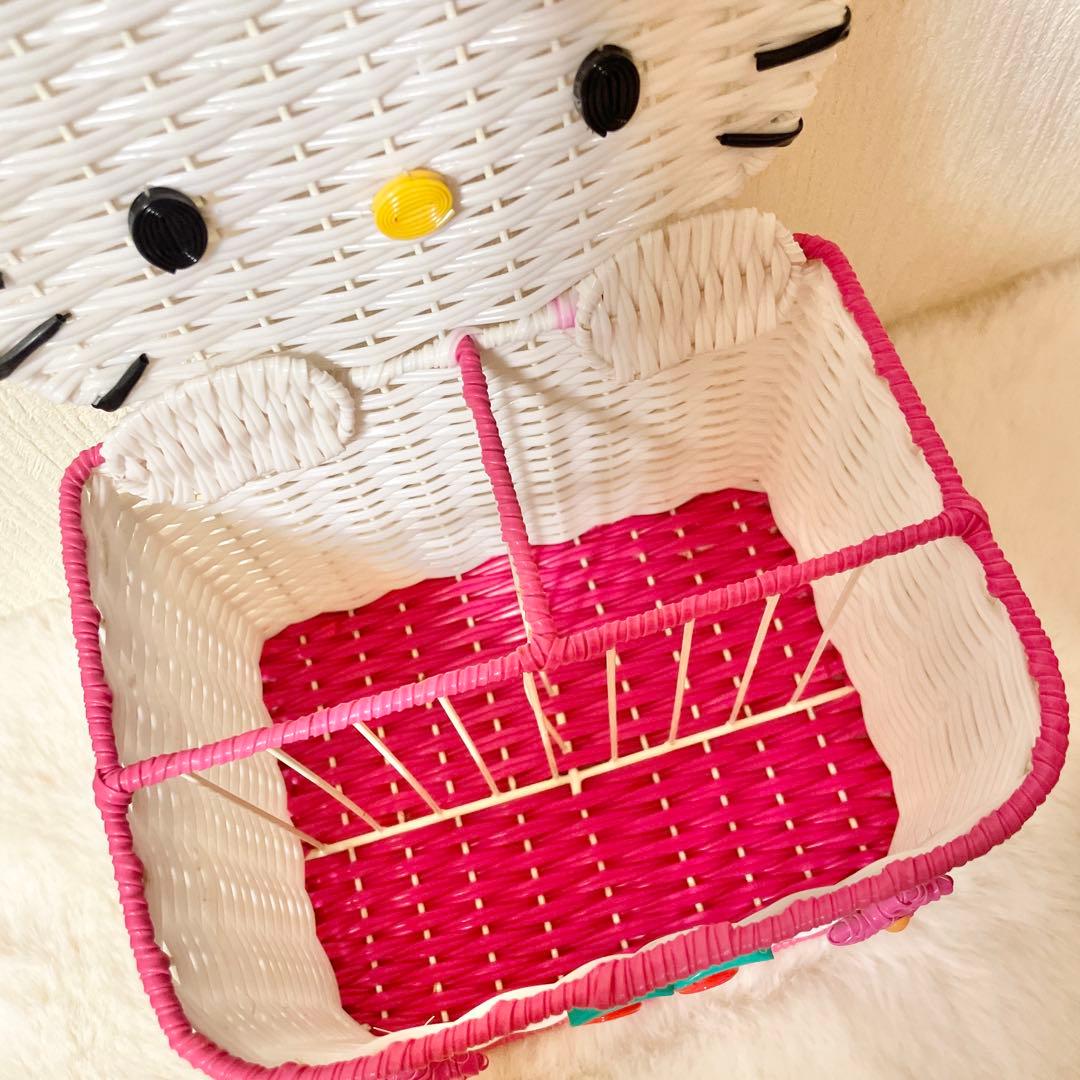 ハローキティ カオハナキティ 平成レトロ 籐風 編みカゴ 小物入れ