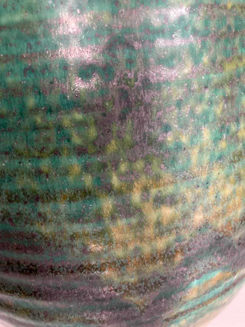 吉峰窯 志賀忠吉（吉峰）作 緑釉花生 大きいサイズ 花差し花瓶壺窯