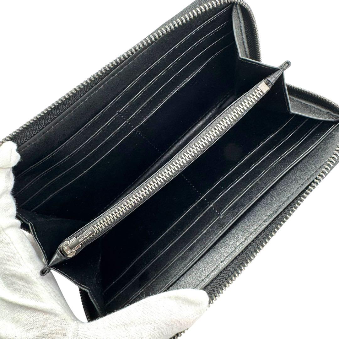 極美品 コーチ 長財布 迷彩 カモフラ ラウンドファスナー 黒