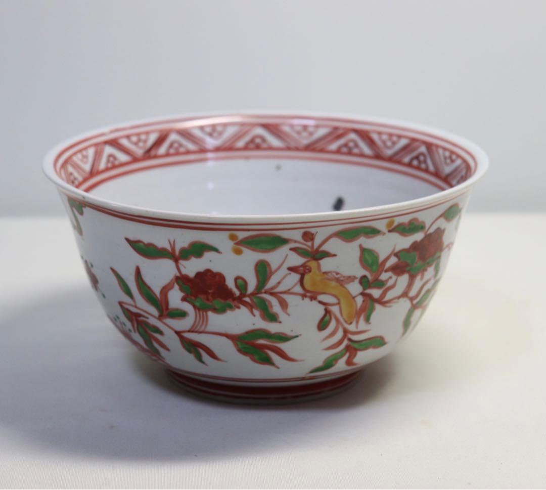 中国　紅緑彩花鳥紋碗　送料込み1025 中国 紅緑彩花鳥紋碗 送料込み1025 中国 紅緑彩花鳥紋碗 送料込み1025