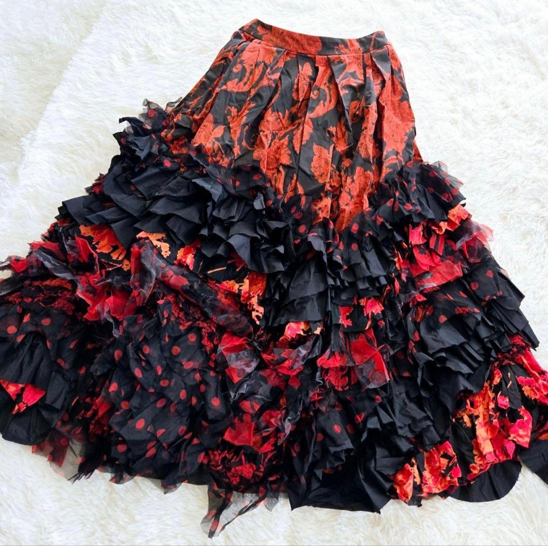美品 希少 ドリスヴァンノッテン 2020年モデル レッド フリル スカート