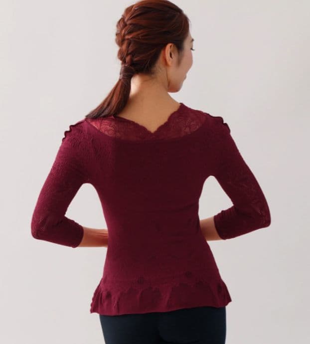 新品 チャコット ノーソーイングニットトップ M ワインレッド 社交