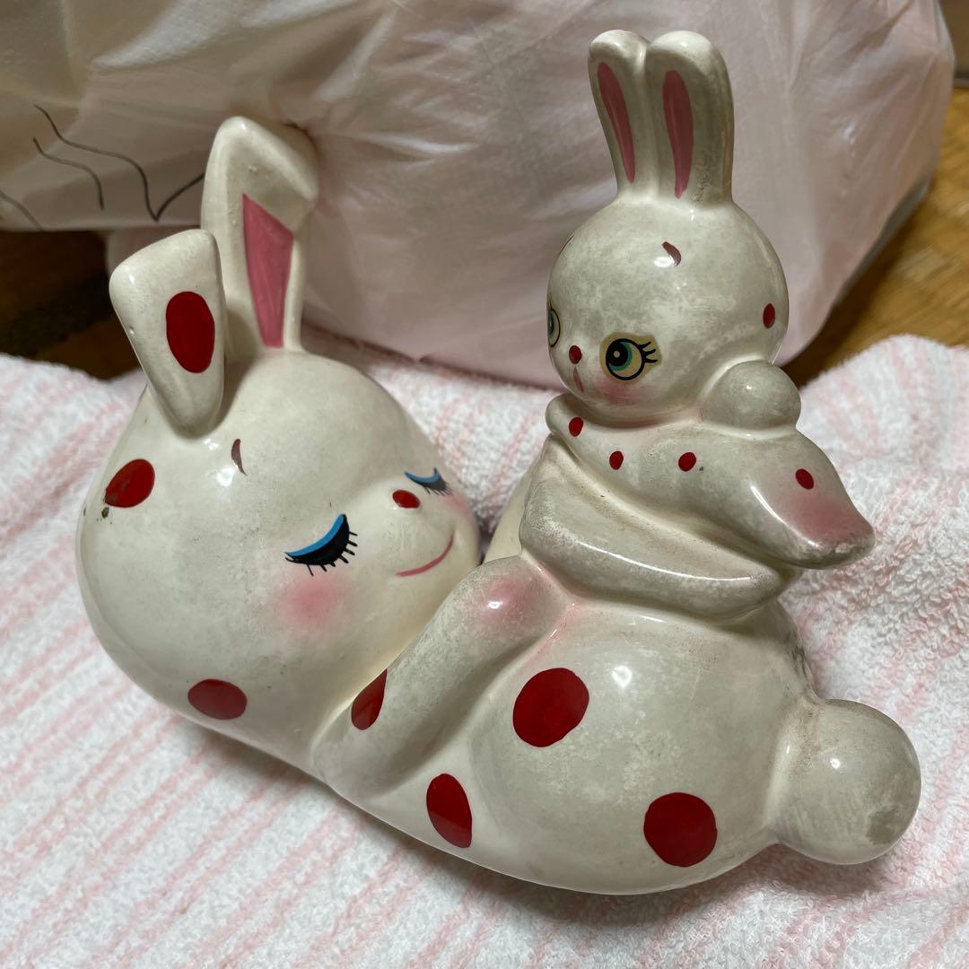 内藤ルネ 陶器 うさぎの親子 ウサギ 昭和 レトロ アンティーク ドット