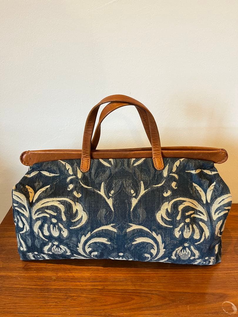 45rpmボストンバッグ 馬革とインディゴの手提げバッグ 総柄 45rpm インディゴ ボストンバッグ STEPANコットンキャンバス ボストン