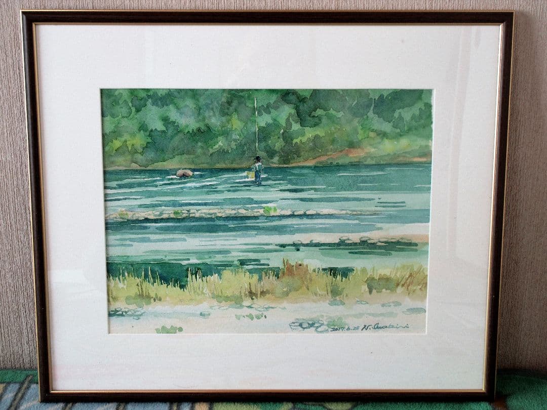 水彩画「釣り人」 芝野邦彦釣人たち