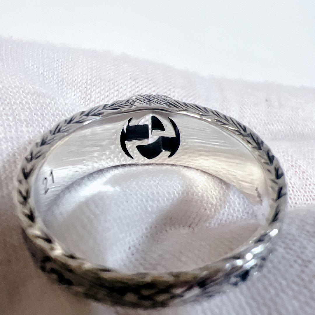 極美品》GUCCI インターロッキング GG アラベスク リング 燻 20号