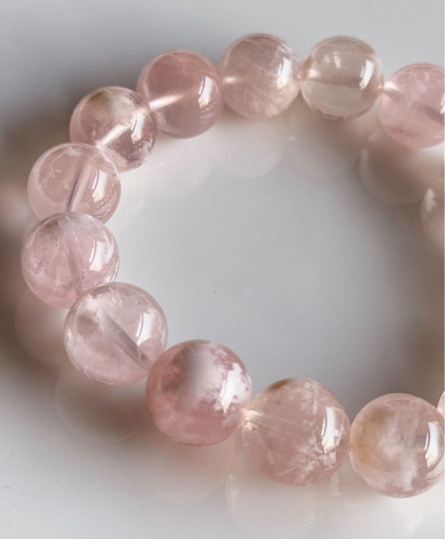 【16.5cm 12mm】セリサイトインローズクォーツ ブレスレット 天然石