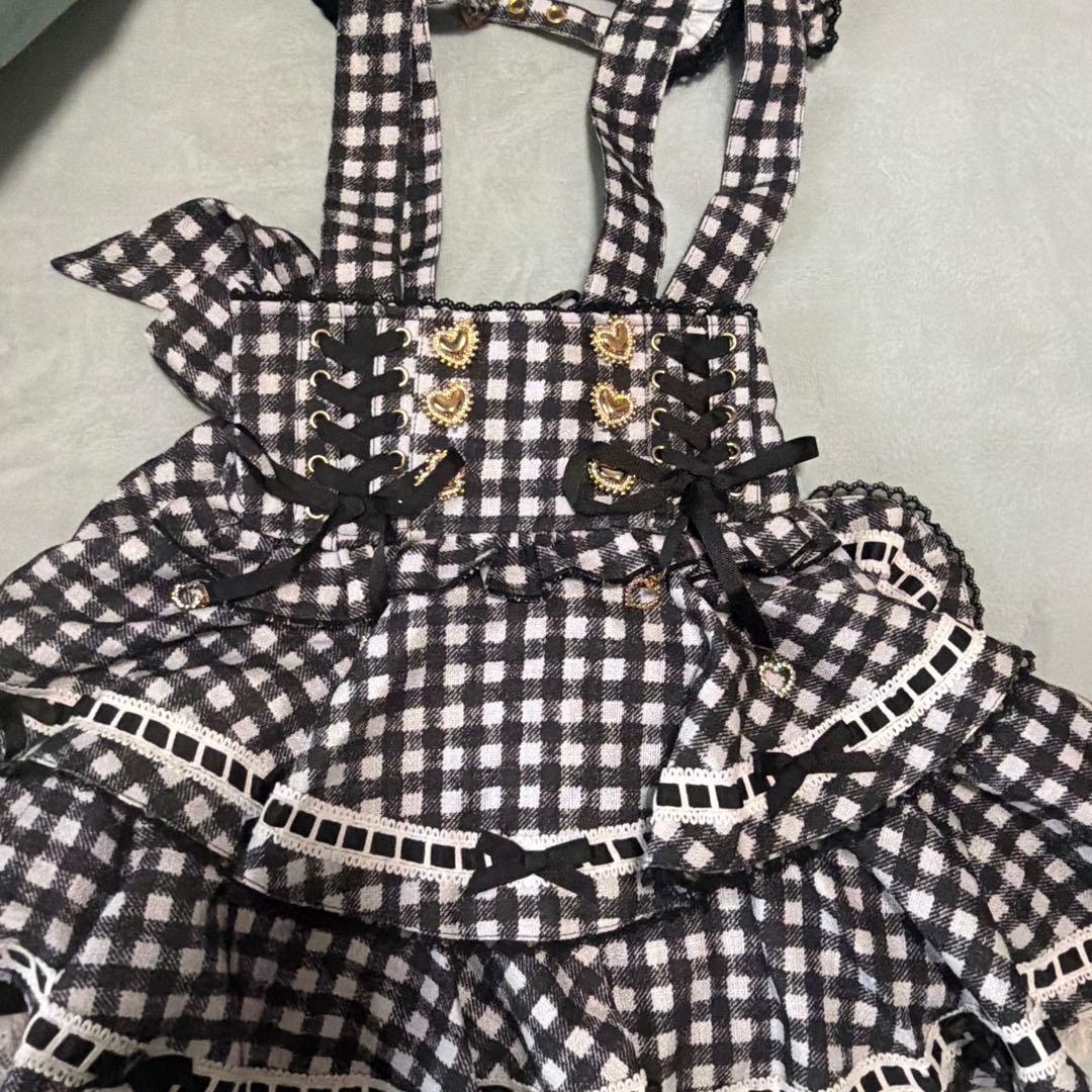 リズリサ lizlisa はしごリボンギンガムティアードスカパン ブラック