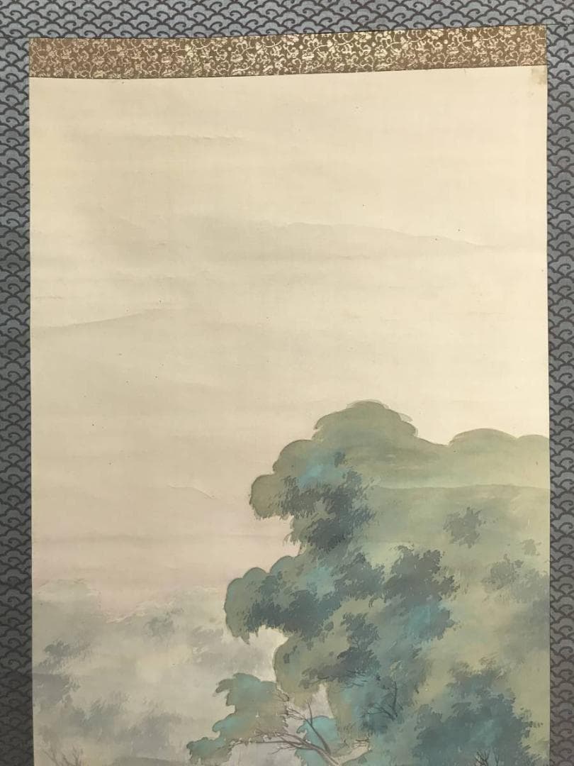 作者不詳/青緑農家の図/山水図/掛軸/名家伝来/AD-81