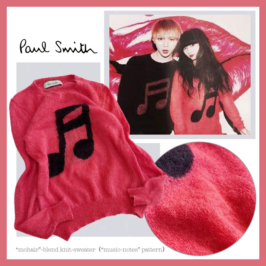 希少•完売品【音符柄×ピンク／モヘア60%】ポールスミス／シャギーニットセーター 希少•完売品【音符柄×ピンク／モヘア60%】ポールスミス／シャギー