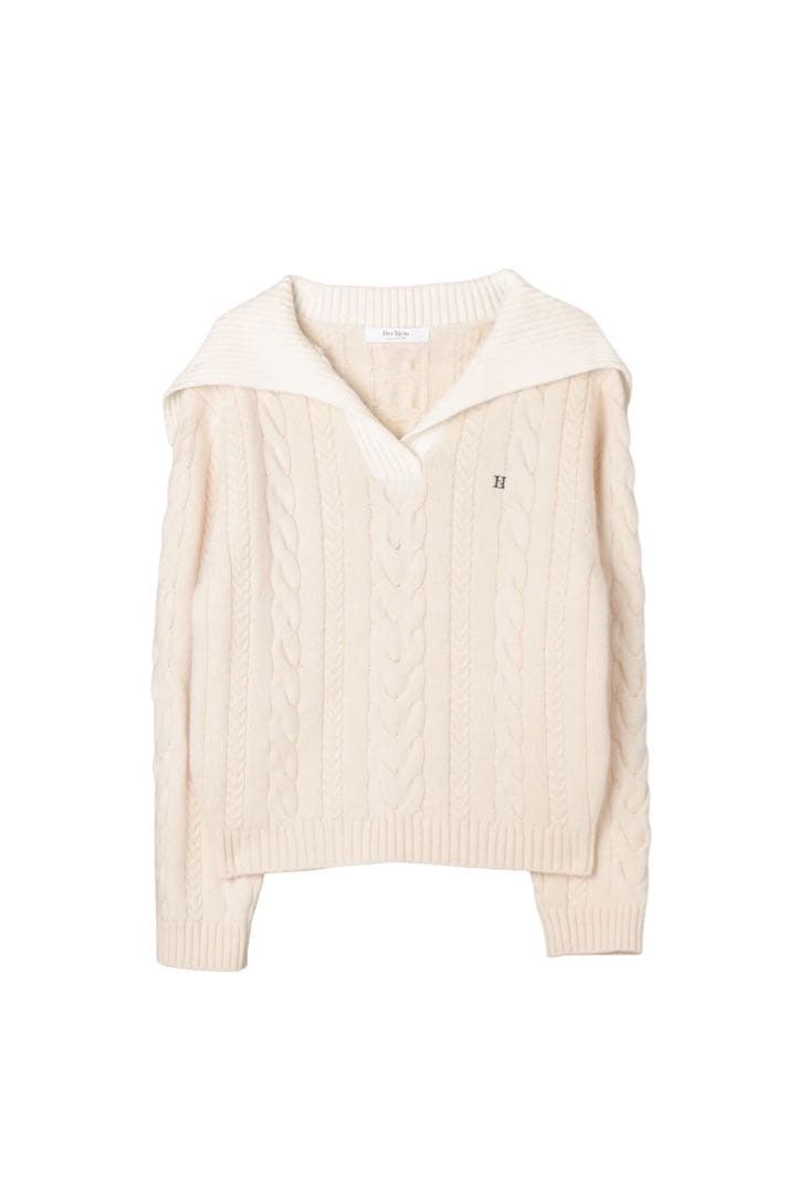 HLT￤Sailor Collar Cable Knit Pullover Sailor-Collar Cable Knit Pullover