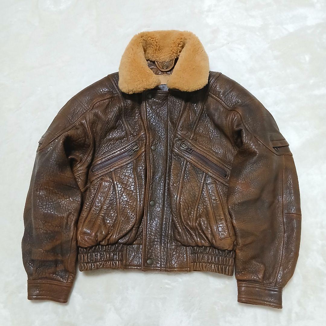 希少サイズ】 Wind Armor 襟ボア G1レザージャケット 裏地総柄 - メルカリ
