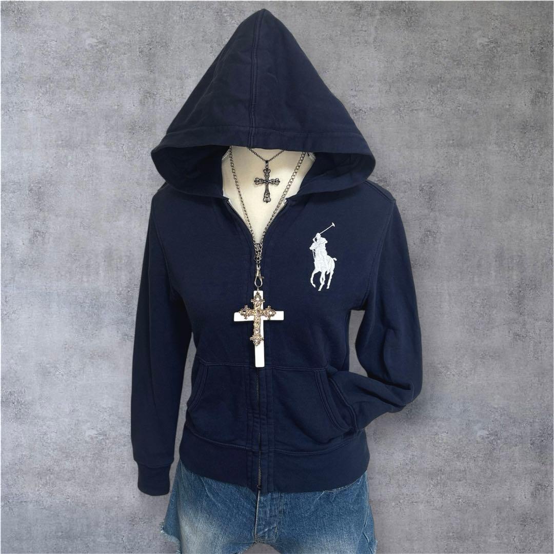 y2k ラルフローレン パーカー ビックポニー ネイビー 平成ギャル 海外