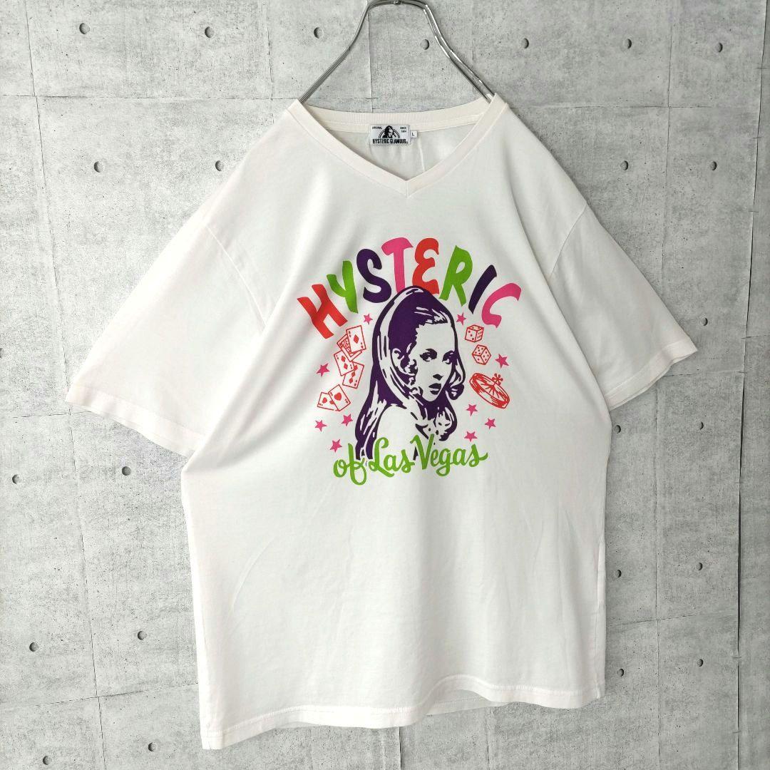 ヒステリックグラマー】ヒスガール VネックTシャツ 両面プリント 白 L