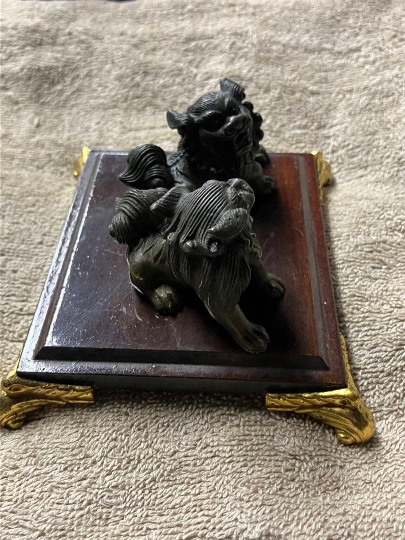 金属製 獅子像 木製台座付き 真鍮製 金属製 木製台座付き 真鍮製 www