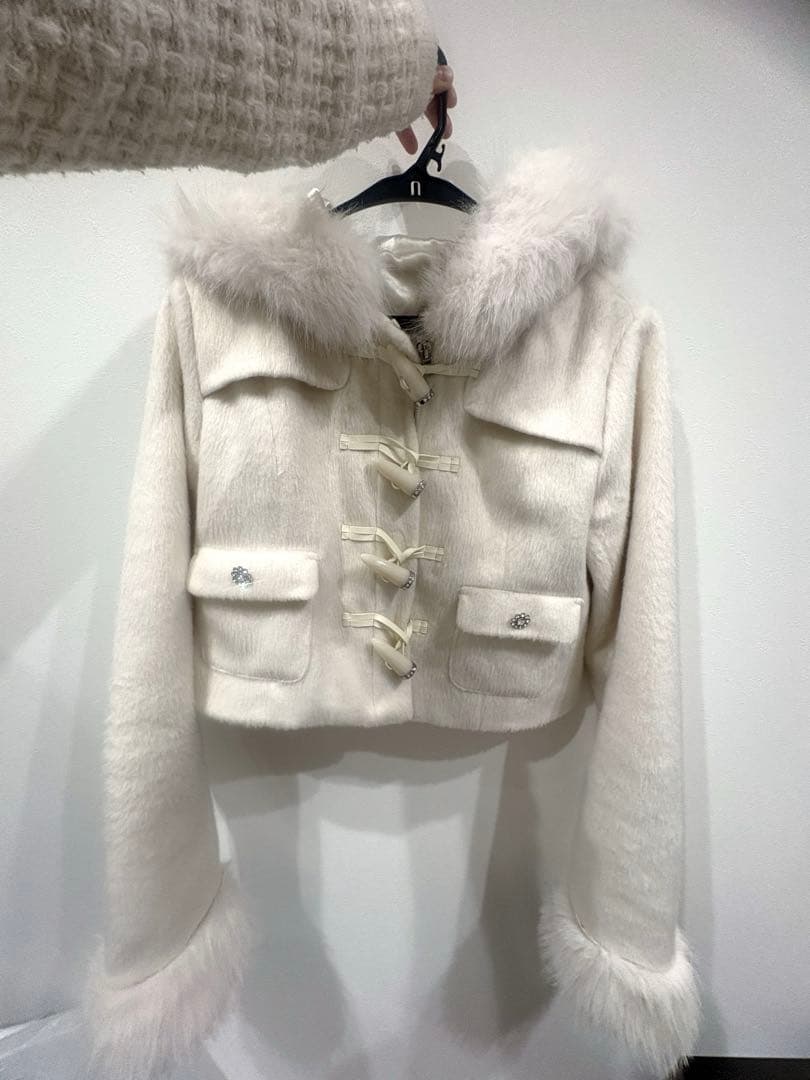 ミシェルマカロン ファーショートダッフルコート ホワイト フリー 実物