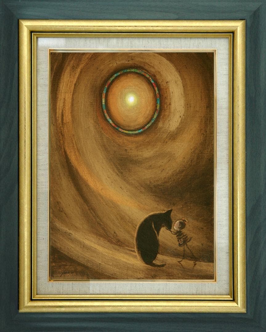 油絵 菅家令子 絵 絵画 インテリア F3-072819 祈り 犬(猫)と女の子