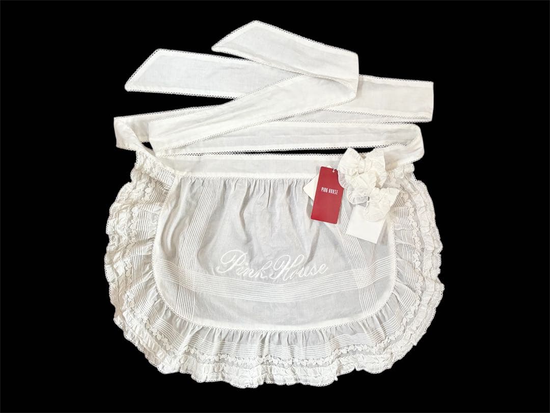 PINK HOUSE ロゴ刺繍入り　ローンタブリエ エプロン（白） マーガレット刺繍ローンタブリエ｜ピンクハウスオフィシャルオンライン