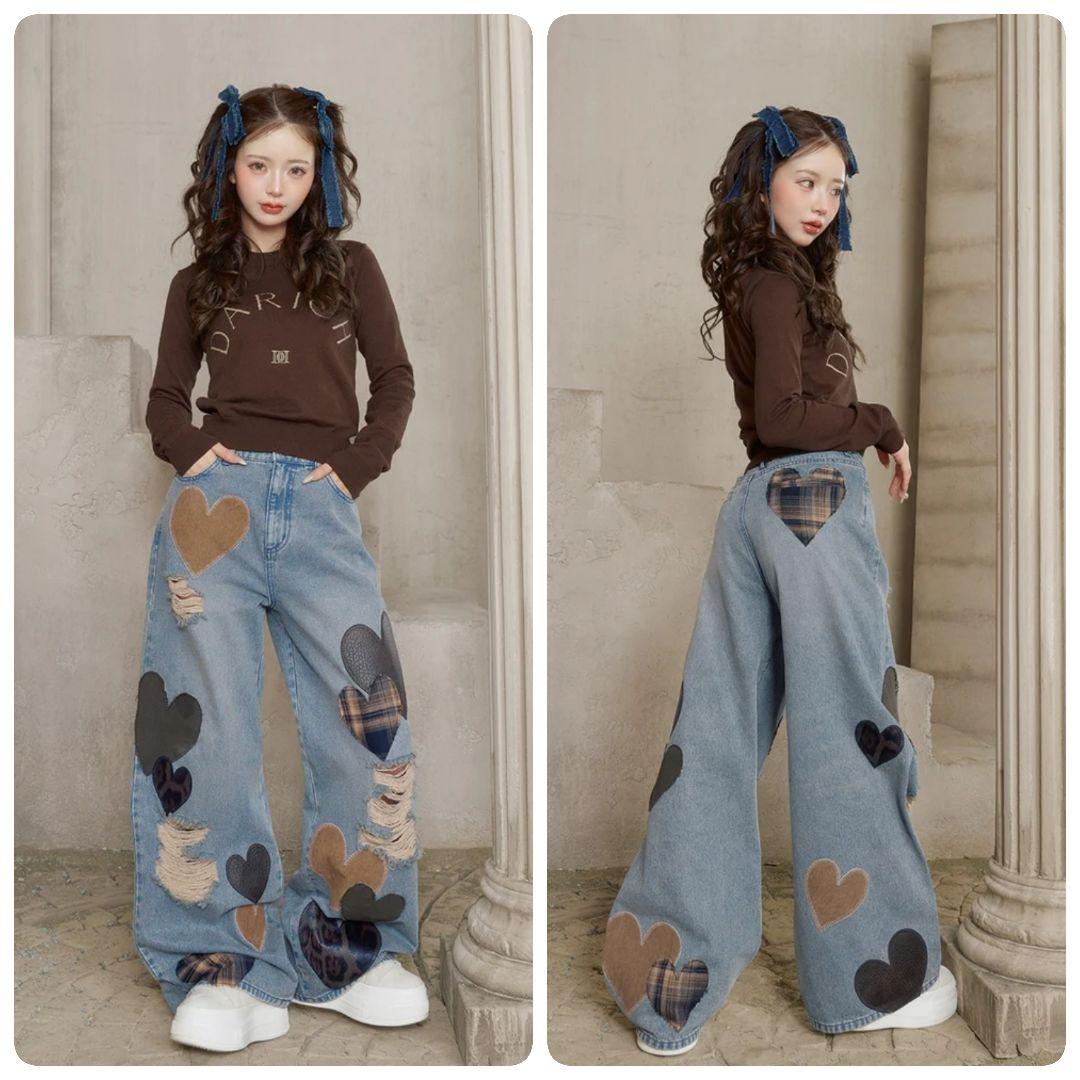 Darich ダーリッチ ランダムハートパッチワークデニムパンツ Sサイズ