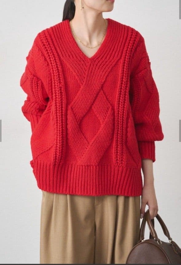 今期　新品　LOUNGE DRESS ラウンジドレス　ケーブルVニット　赤 ケーブルVニット | LOUNGEDRESS(ラウンジドレス)レディース | PAL