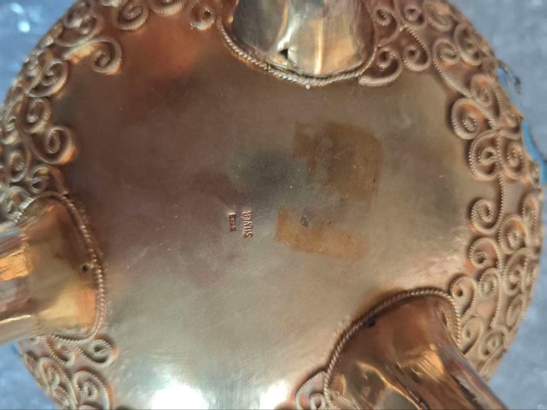 中国美術 銀製 Silver刻印有 七宝 香炉 唐物 置物 622.4g 茶道具