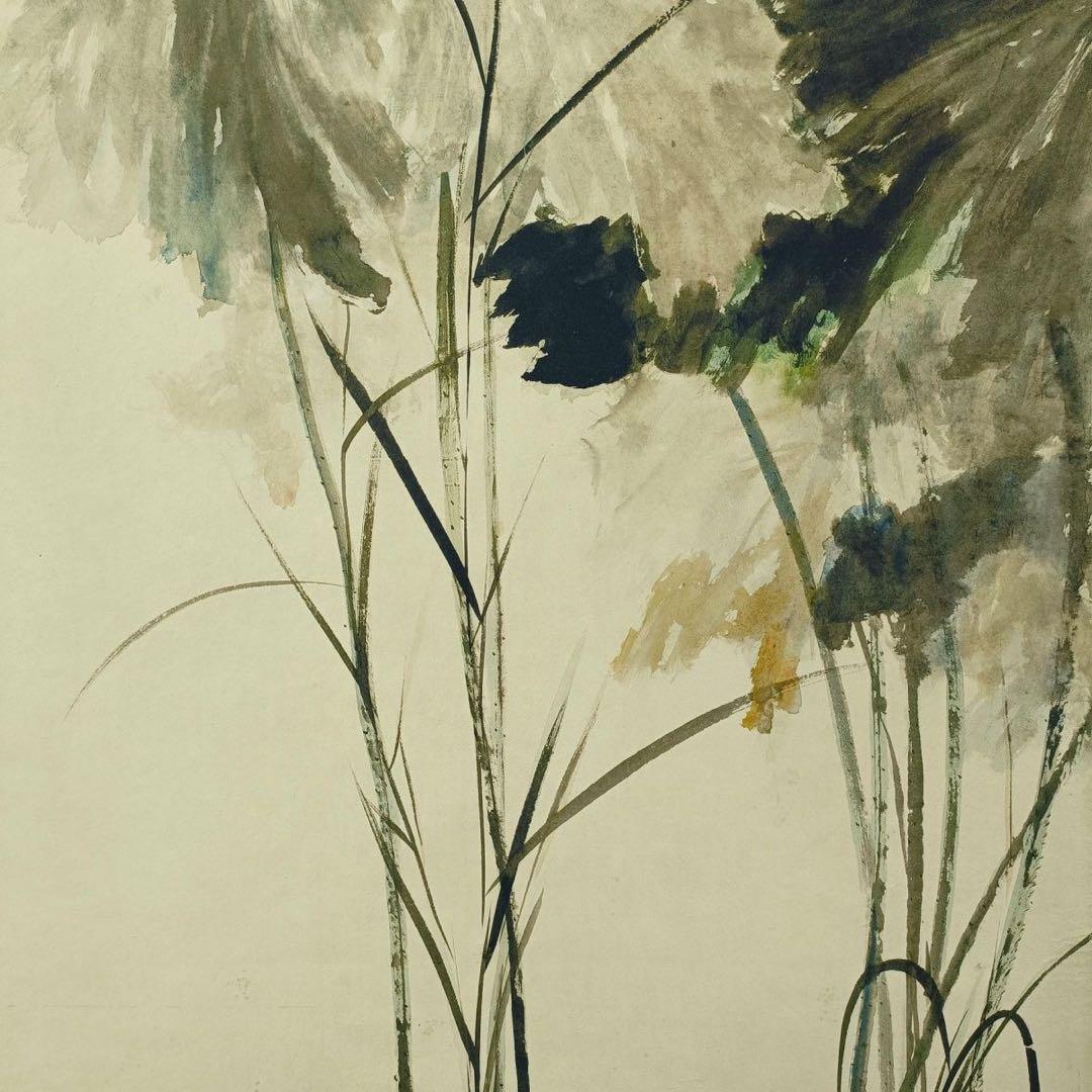 張大千 花卉画 掛け軸 中堂 五彩蓮花図 中国画 サイズ：70×173cm