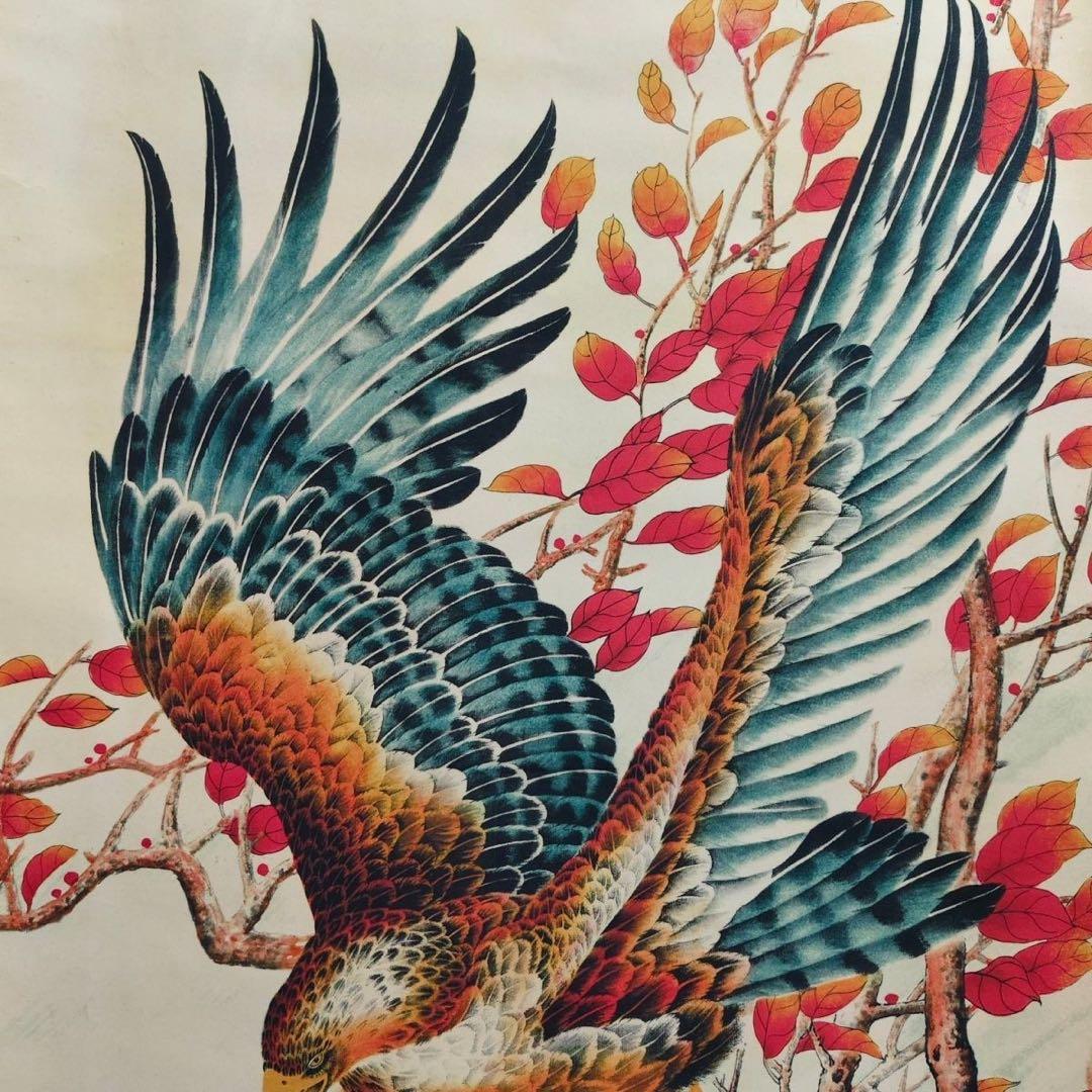 劉奎齢 鷹図　四尺中堂掛け軸　中国花鳥画　宣紙　書画工芸