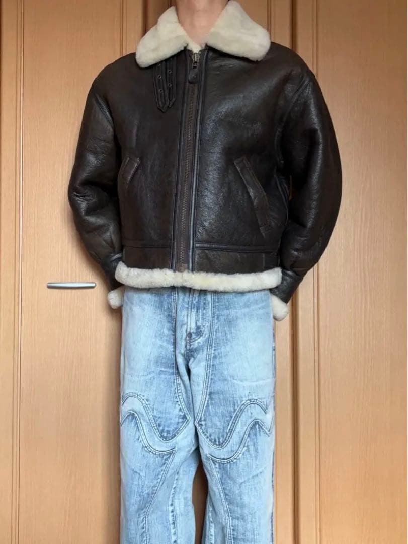極上】90s B3 レザー フライトジャケット ボア ミリタリー 本革 茶色