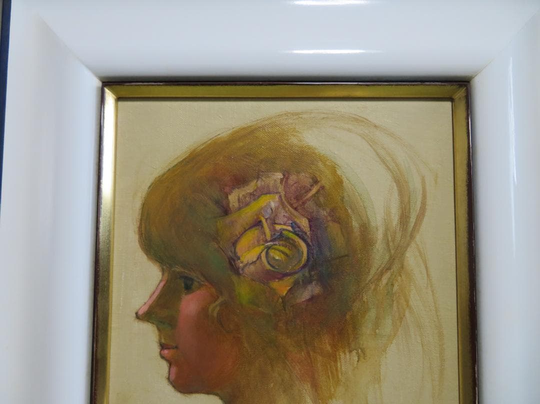 ◆ 作者不明　「少女像」（仮題）　油彩　F3号   アンティーク額◆