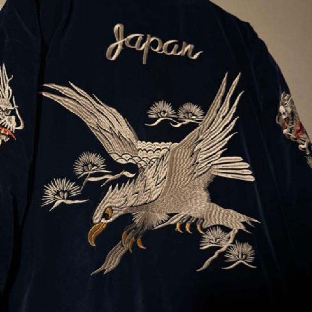 中綿ブルゾン】刺繍ドラゴンと鷲のベルベットジャンパー ネイビーXXL