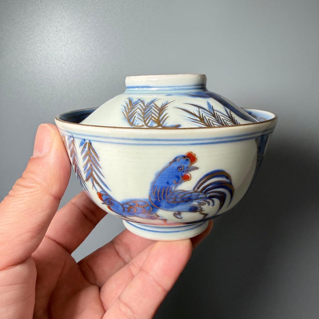 古伊万里 染錦鶏文様蓋物 碗 19客 当時共箱付 江戸後期 器を楽しむ