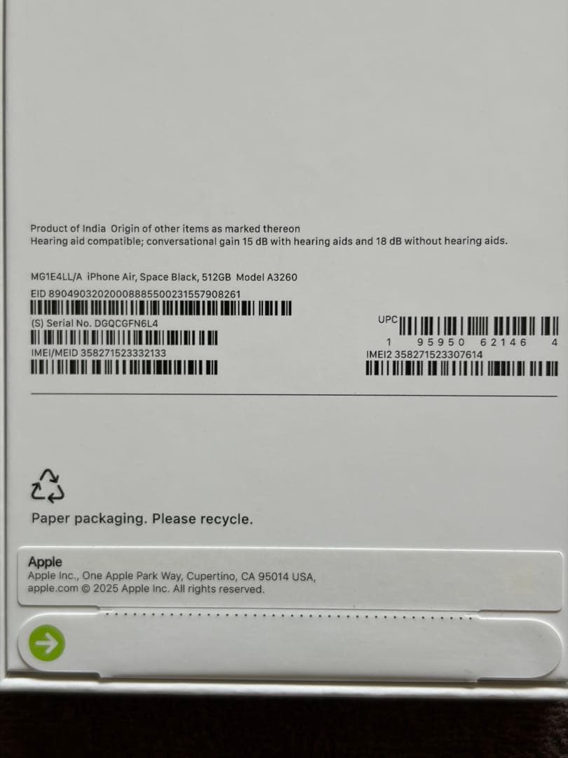 米国版・新品未開封】iPhone Air 512GB シャッター音オフ可 - メルカリ