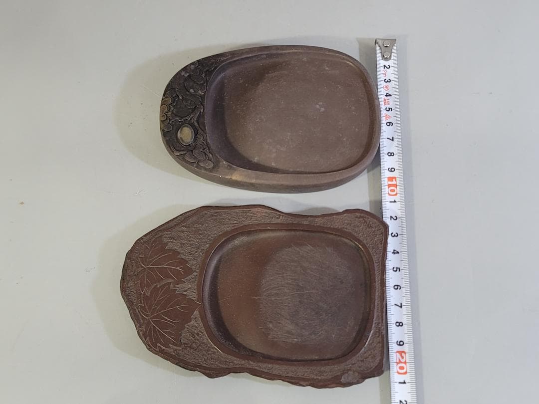 中国古玩 美術工芸品 書道具7点セット「中国木箱付 端渓硯2個 唐墨4個