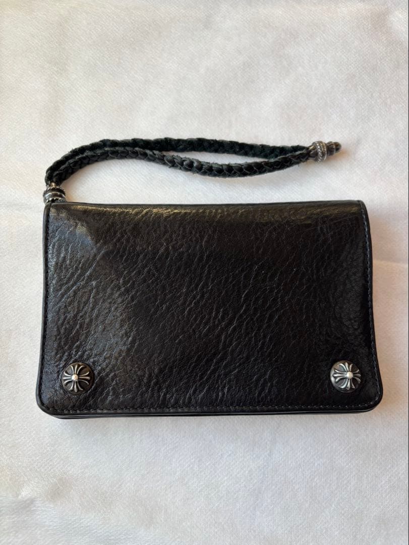 ブラックレザー 二つ折り財布 編み込みストラップ付き MURA（ムラ） 財布 ゴートレザー スキミング防止 二つ折り財布 メンズ