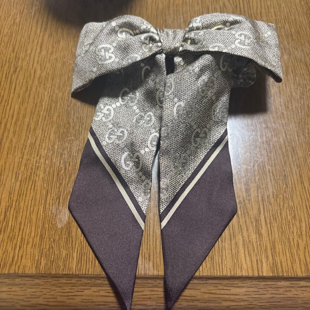 GUCCI グッチ　GG シルクジャカード シュシュ　リボン　ブラウン GUCCI】GG シルクジャカード シュシュ (GUCCI/ヘアアクセサリー