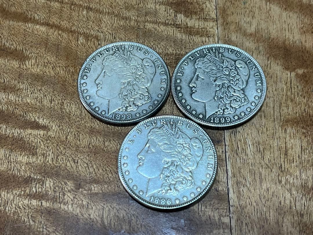 送料無料　モルガン銀貨 1886年 1898年 1899年 3枚セットマーク無し 送料無料 モルガン銀貨 1886年 1898年 1899年 3枚セットマーク無し