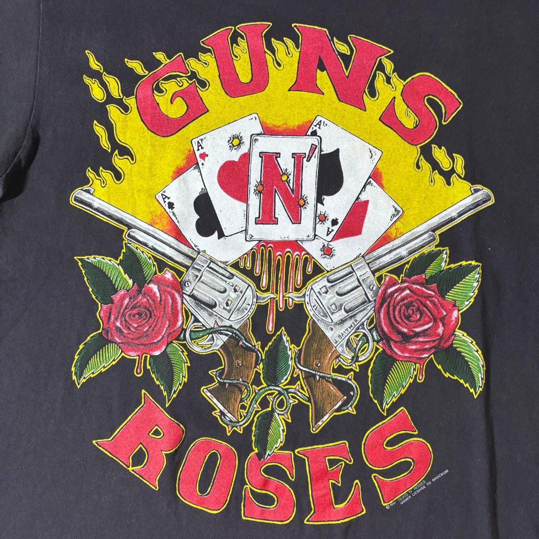 本物 90’s Guns N' Roses 拳銃×トランプ×薔薇 Tシャツ