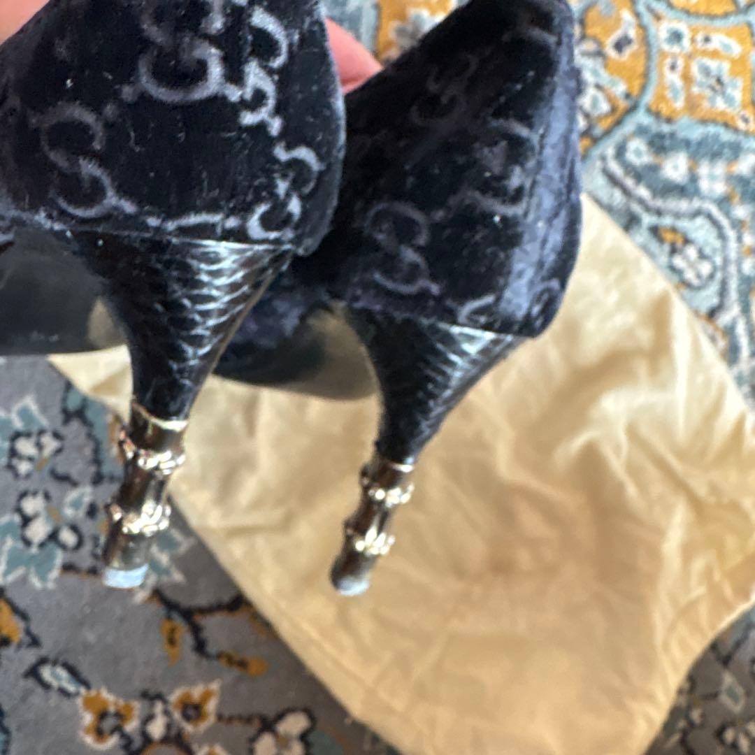 グッチ パンプス 35ハーフ 約22.5cm ベルベット バンブー ヒール レア