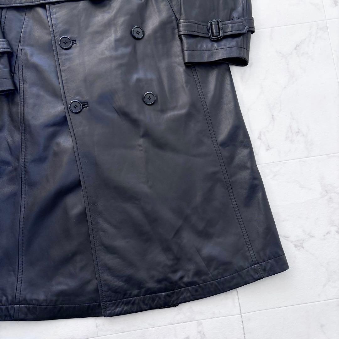 美品 バルマン レザーコート ロング丈 トレンチ ベルト ラムレザー 羊