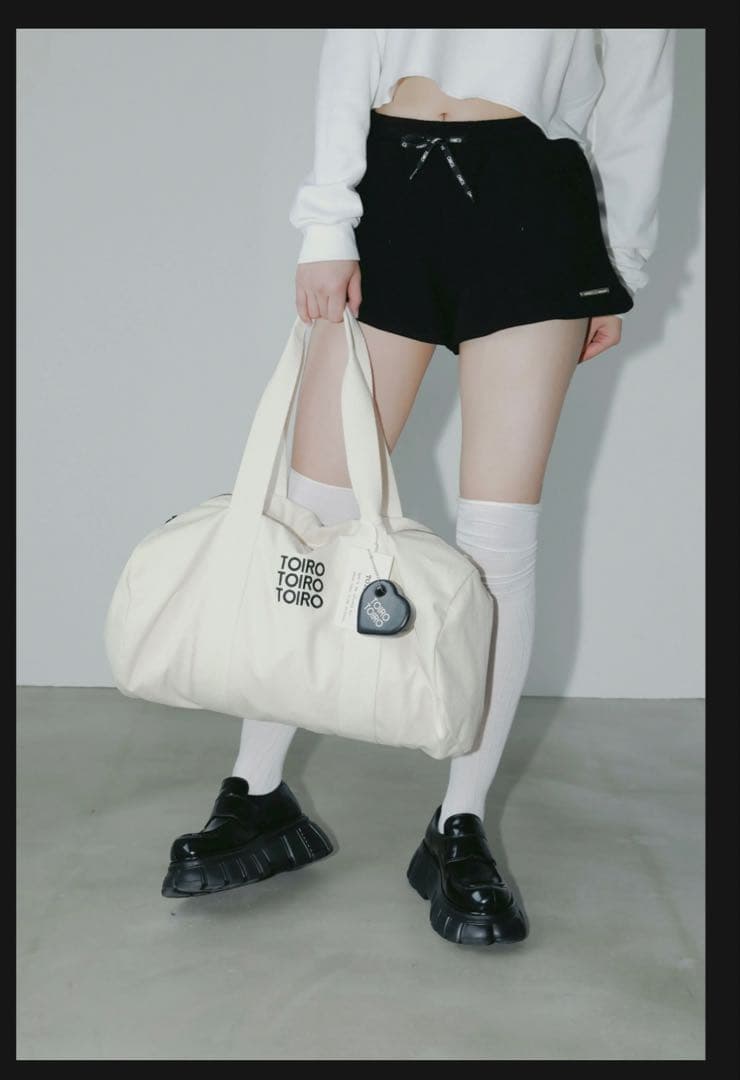 TOIRO ボストンバッグ アイボリー キャンバス ボストンバッグ ダブルリボンポケットボストンバッグ レディース