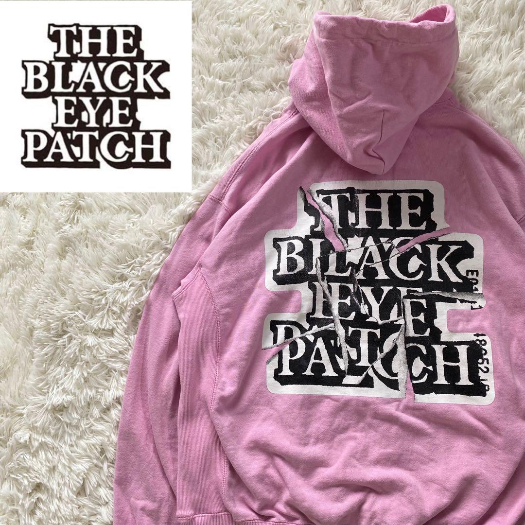 ザブラックアイパッチ 長袖 パーカー バックロゴ ピンク フード L 美品