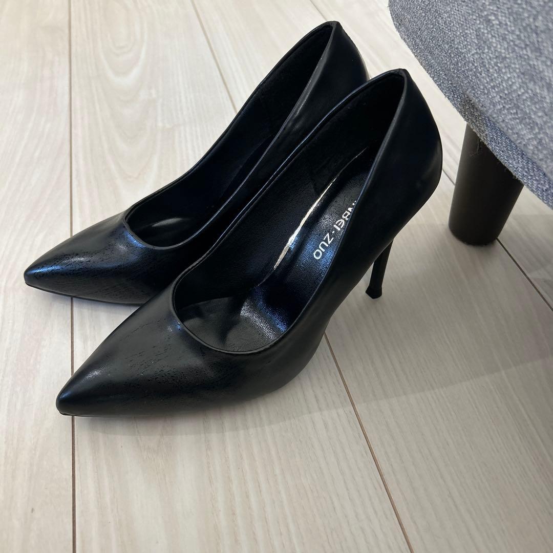 黒 ポインテッドトゥ ハイヒール 10センチ M〜L 23.5 24 - メルカリ