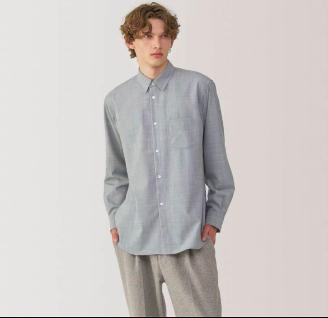 MUJI Labo 紳士 ウール混レギュラーカラーシャツ ライトグレー XL