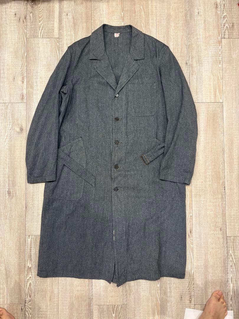 フレンチヴィンテージ　アトリエコート　50年代　ブラックシャンブレー Deadstock】50s French Vintage Atelier Coat “Black Chambray & Brown