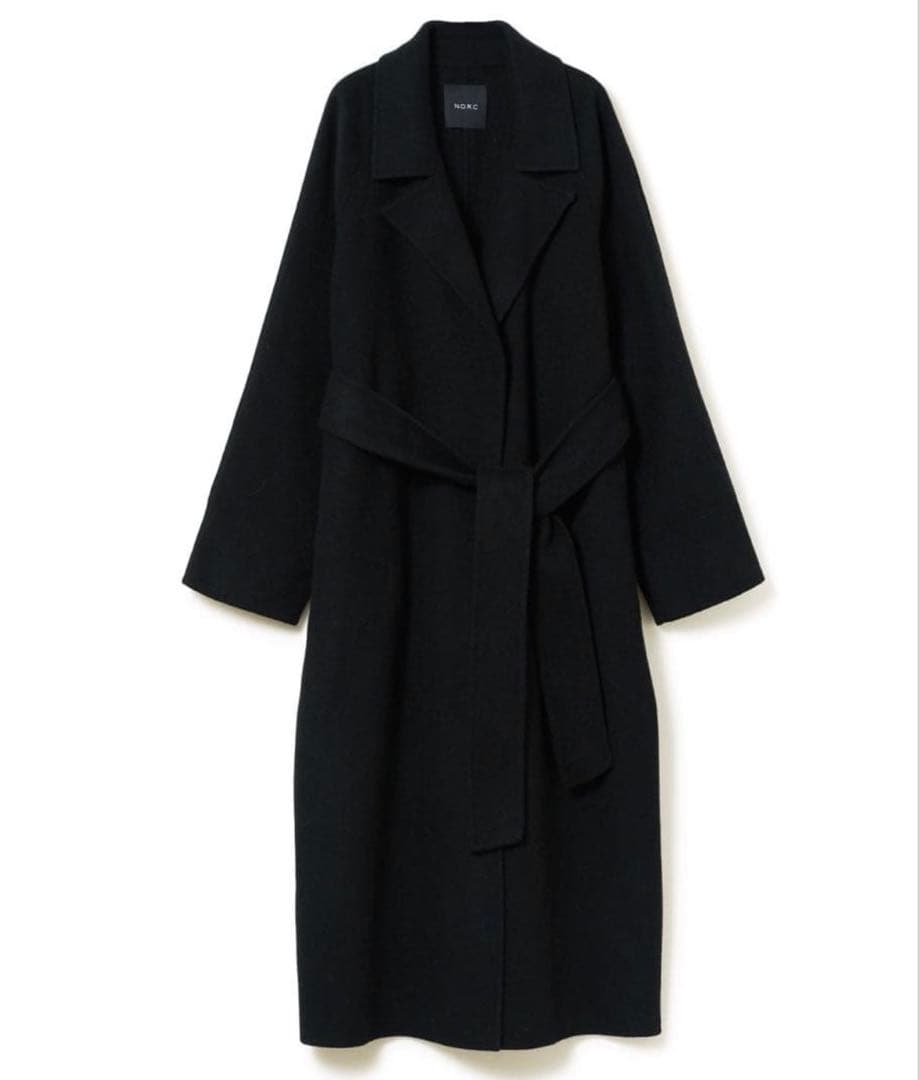 N.O.R.C ノーク ライトウールリバーロングコート ブラック ノーク N.O.R.C ウールメルトンロングリバーコート （ブラック
