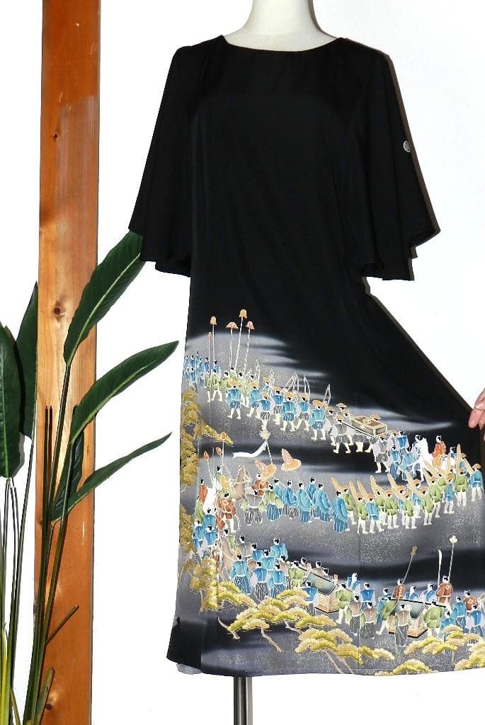 留袖 ワンピース ドレス フレアー袖 手書き友禅染 正絹 498 夢ちりめん