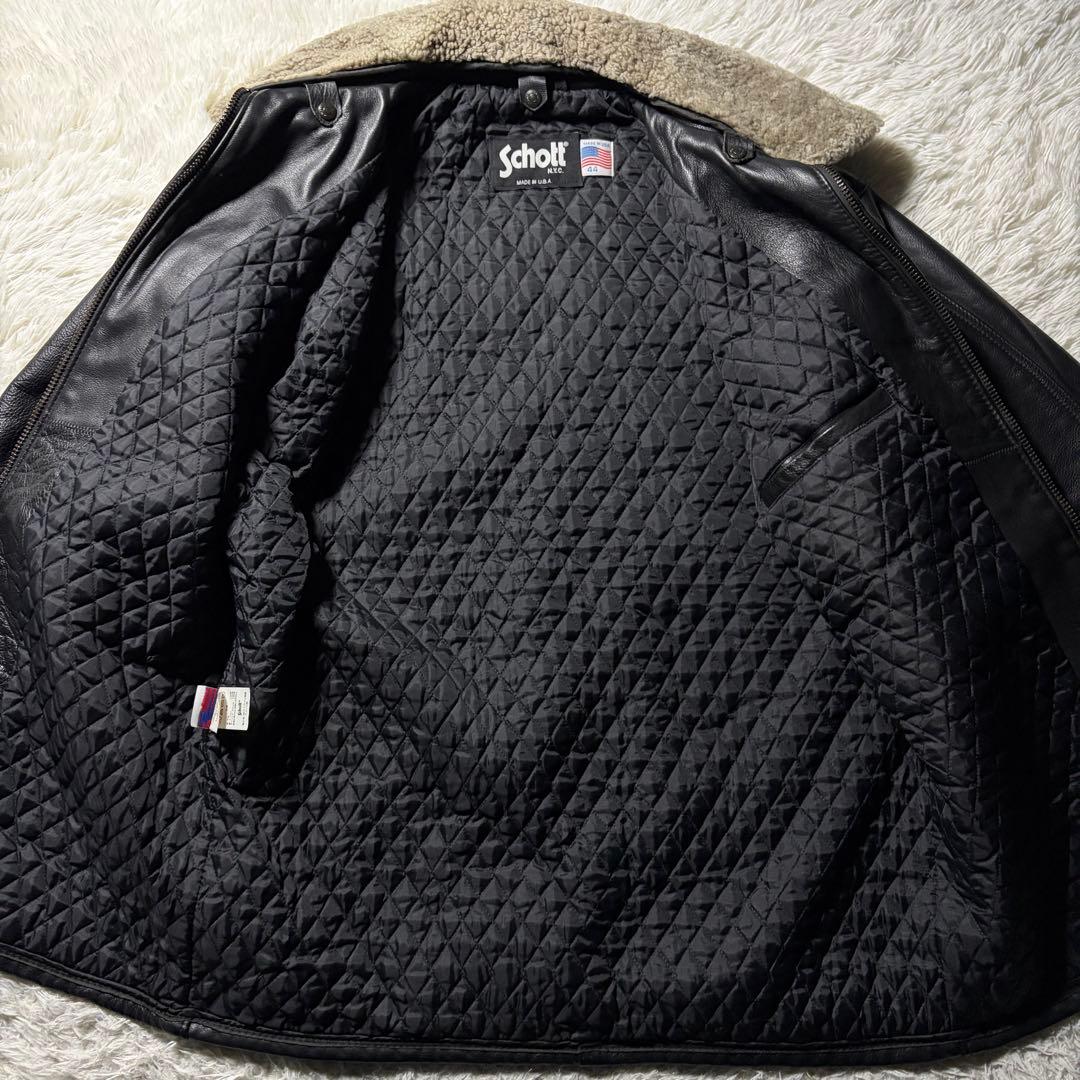 米国製□schott カーコート レザージャケット 本革 襟ボア ブラック 44