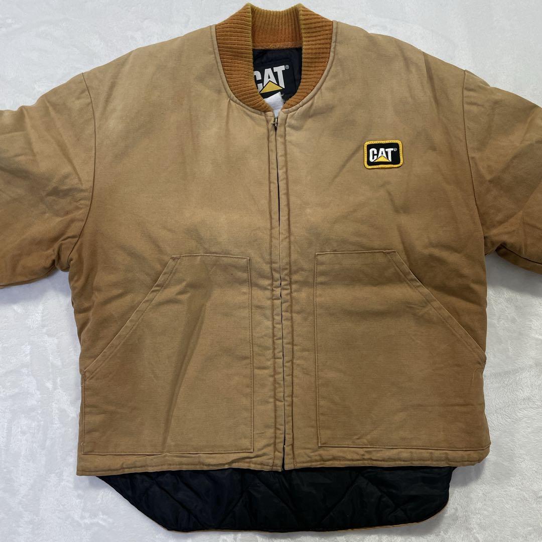 CAT ワークジャケット ダック地 ブラウン 裏地キルティング 袖リブ