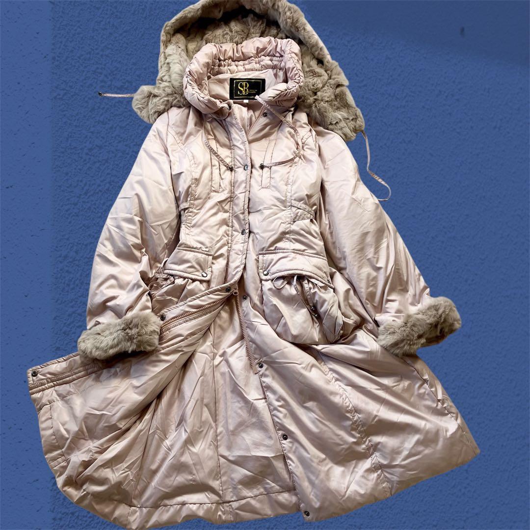 スーパービューティー ダウンコート フード ファー ベビーピンク 3Lの