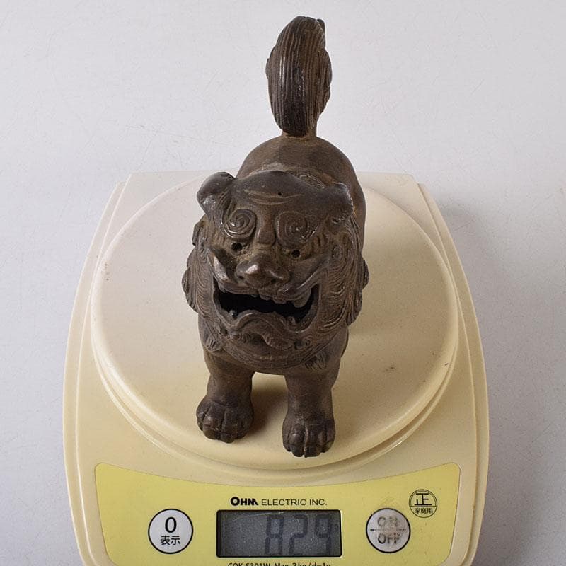 時代金工 古銅 獅子香合 時代箱 V R8303